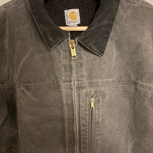 Carhartt C61 Duck Canvas Jacket Size Large Gray Sherpa Lined Workwear Faded - Picture 4 of 12